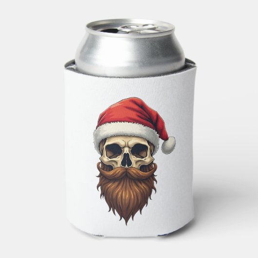 Funny Hipster Santa Skull Face With Hat Beard Chri 缶クーラー (缶正面)