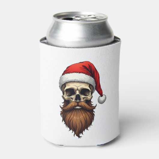 Funny Hipster Santa Skull Face With Hat Beard Chri 缶クーラー (缶正面)