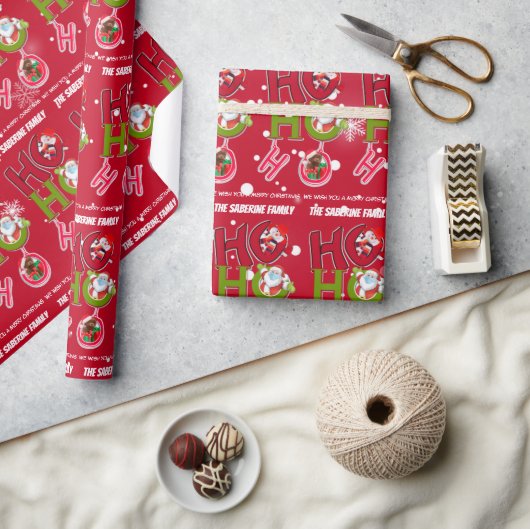 Funny HO HO HO Retro Christmas Festive Holidays  ラッピングペーパー (クラフト)