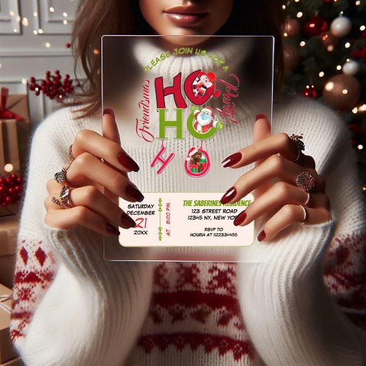 Funny HO HO HO Retro Christmas Party Friendsmas  アクリル招待状
