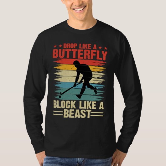 Funny Hockey Drop Like A Butterfly Block Like A Be Tシャツ (正面)
