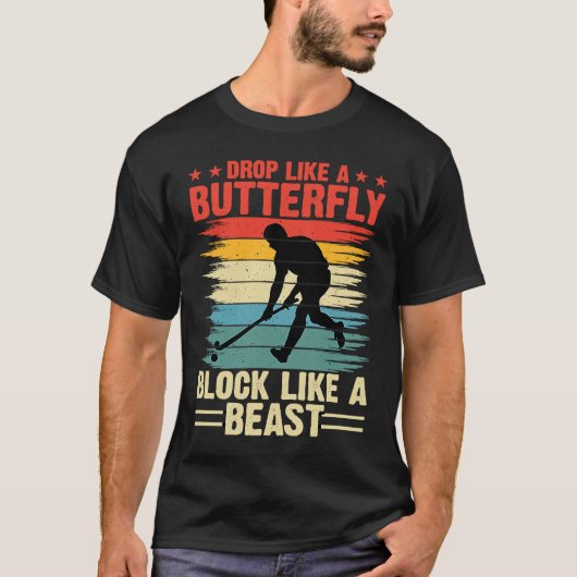 Funny Hockey Drop Like A Butterfly Block Like A Be Tシャツ (正面)