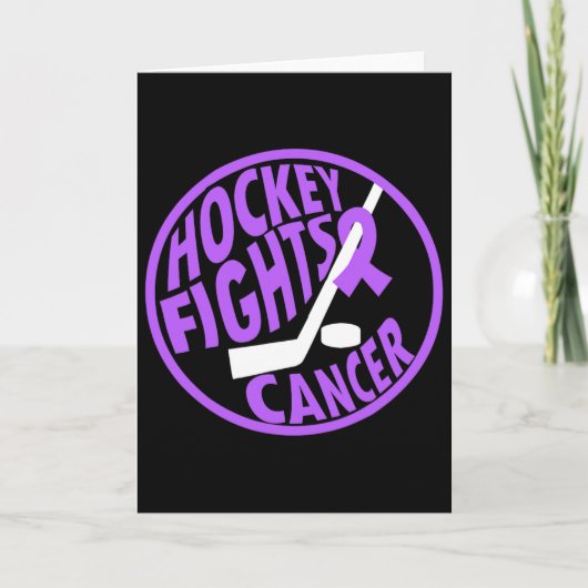 Funny Hockey Fights Cancer Purple Ribbon Gift  カード (正面)