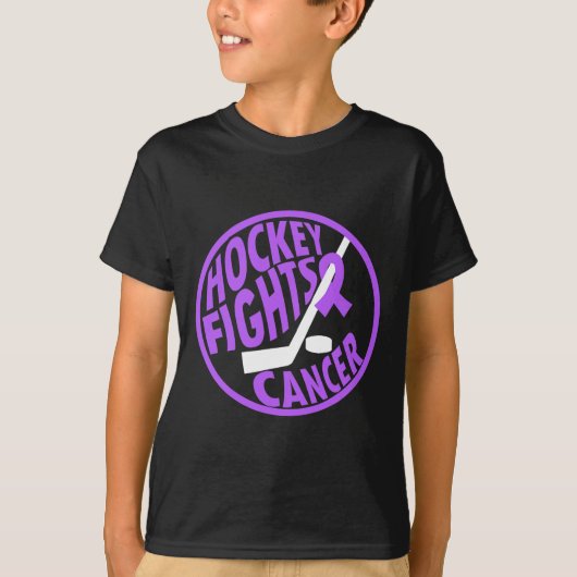 Funny Hockey Fights Cancer Purple Ribbon Gift  Tシャツ (正面)