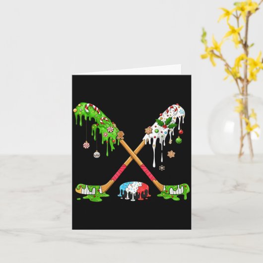 Funny Hockey Holiday Candy Cane Gingerbread  カード (黄色い花)