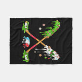 Funny Hockey Holiday Candy Cane Gingerbread フリースブランケット (正面(横))