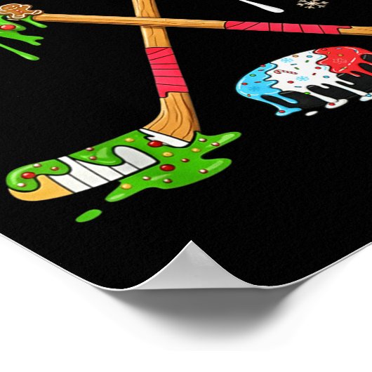 Funny Hockey Holiday Candy Cane Gingerbread  ポスター (角)