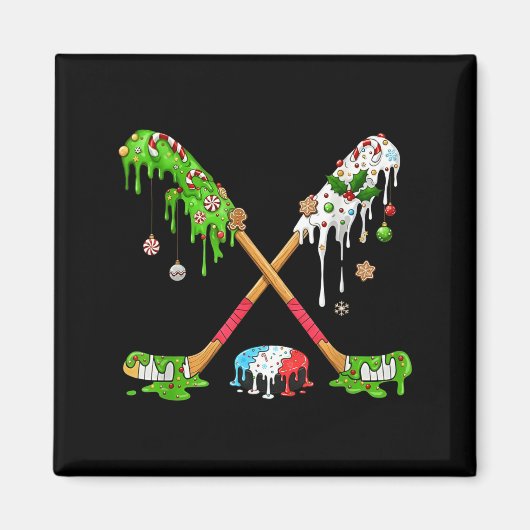 Funny Hockey Holiday Candy Cane Gingerbread マグネット (正面)