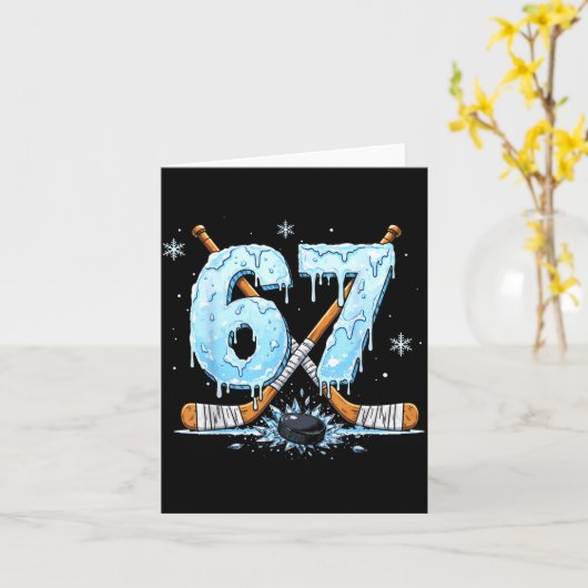 Funny Hockey Lovers Drip 6-7 Number Six Seven Puck カード (黄色い花)