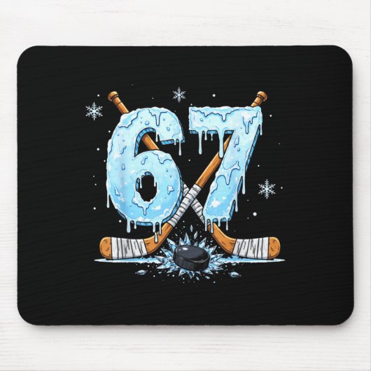 Funny Hockey Lovers Drip 6-7 Number Six Seven Puck マウスパッド (正面)