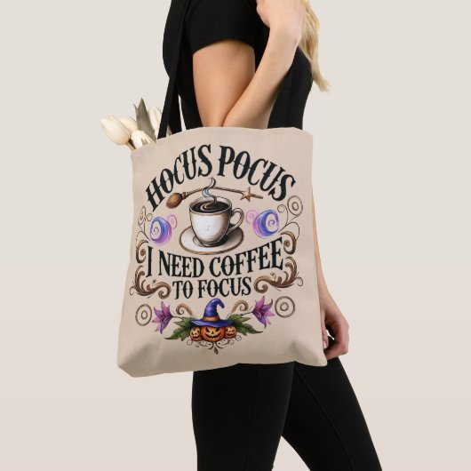 Funny Hocus Pocus I Need Coffee Witch トートバッグ (クローズアップ)
