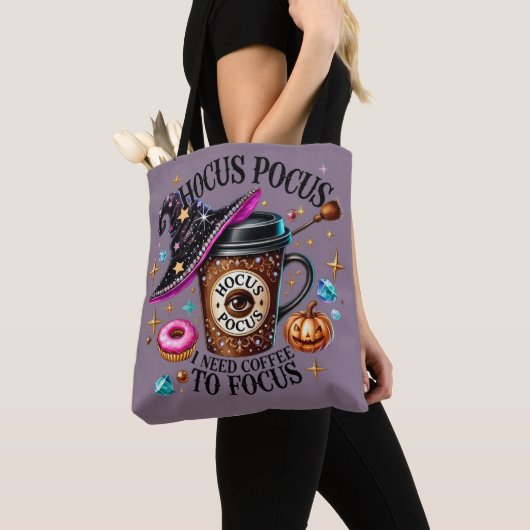Funny Hocus Pocus I Need Coffee Witch トートバッグ (クローズアップ)
