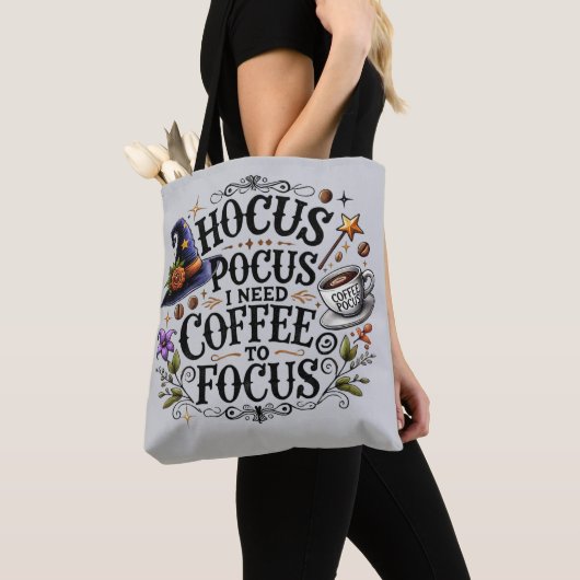 Funny Hocus Pocus I Need Coffee Witch トートバッグ (クローズアップ)