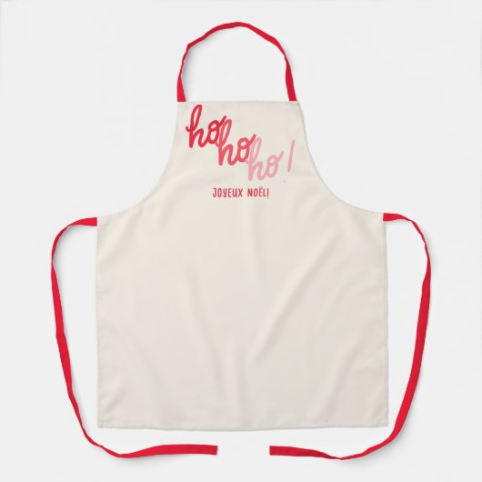 Funny Hohoho Joyeux Noel Red Pink Typography エプロン (正面)