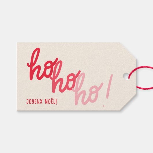 Funny Hohoho Joyeux Noel Red Pink Typography ギフトタグ (正面(横))