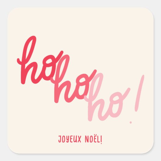 Funny Hohoho Joyeux Noel Red Pink Typography スクエアシール (正面)