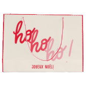 Funny Hohoho Joyeux Noel Red Pink Typography ラージペーパーバッグ (裏面)