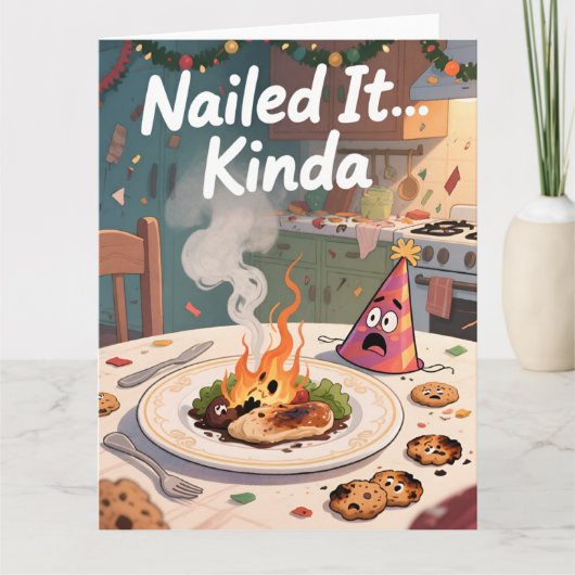Funny Holiday Cooking Fail Christmas Card Nailed カード (正面)