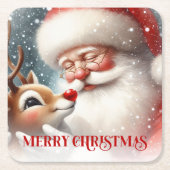 Funny Holiday Paper Coasters Santa and Rudolph スクエアペーパーコースター (正面)