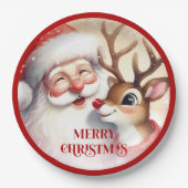 Funny Holiday Paper Plates Santa Claus Rudolph ペーパープレート (正面)