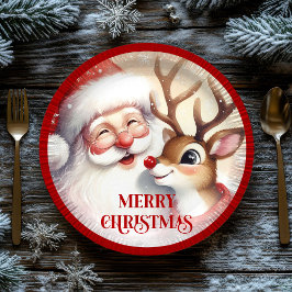Funny Holiday Paper Plates Santa Claus Rudolph ペーパープレート