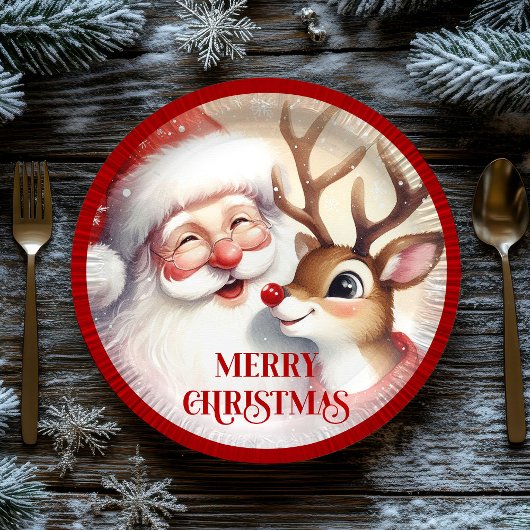 Funny Holiday Paper Plates Santa Claus Rudolph ペーパープレート