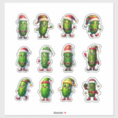 Funny Holiday Pickles in Santa Hats シール (シート)