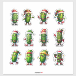Funny Holiday Pickles in Santa Hats シール