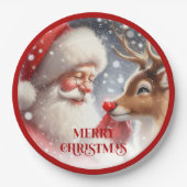 Funny Holiday Plates Santa and Red Nose Rudolph ペーパープレート (正面)