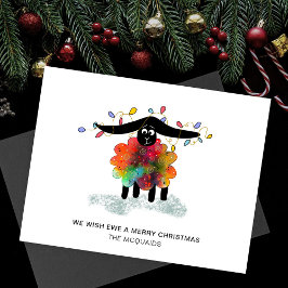 Funny Holiday Sheep with Christmas Lights Card シーズンカード