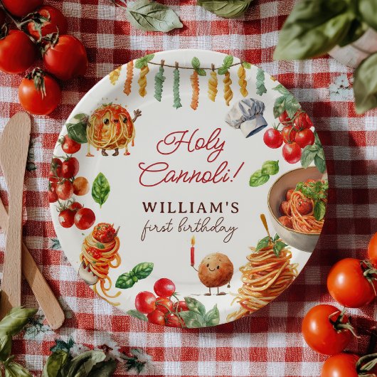 Funny Holy Cannoli little meatball 1st birthday ペーパープレート