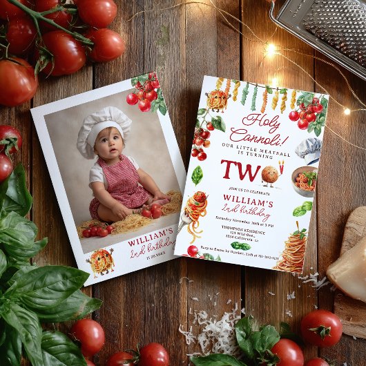 Funny Holy Cannoli little meatball 2nd birthday 招待状