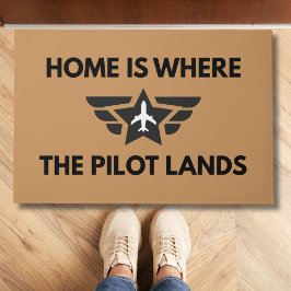 Funny Home Is Where The Pilot Lands Plane Welcome  ドアマット