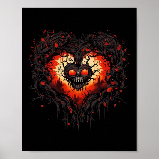 Funny Horror Ghost Red Heart Skull Creepy Hallowee ポスター (正面)