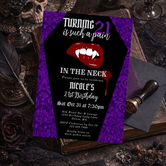 Funny Horror Gothic Vampire Purple Birthday Party 招待状