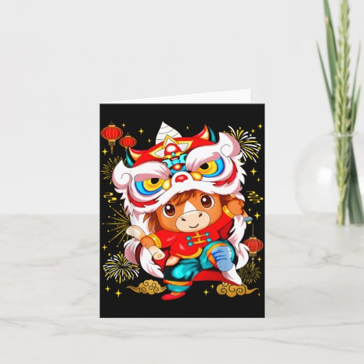 Funny Horse Lion Dance Chinese New Year Kid Men  カード (正面)