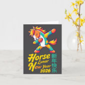 Funny Horse Lunar New Year 2026 Dabbing Design カード (黄色い花)