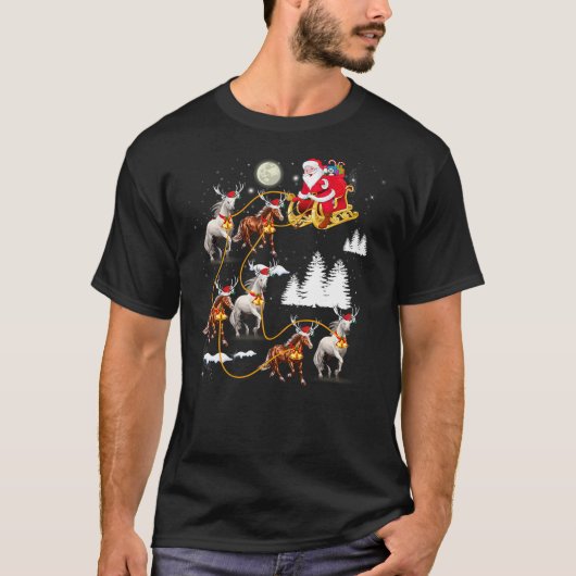 Funny Horse Reindeer Santa Riding Christmas Holida Tシャツ (正面)