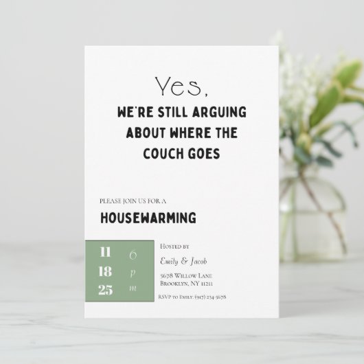 Funny Housewarming Invitation • Couch Quote Design 招待状 (スタンド正面)
