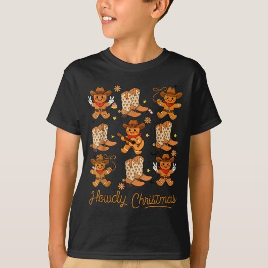Funny Howdy Christmas Gingerbread Cowboy Rodeo Wes Tシャツ (正面)
