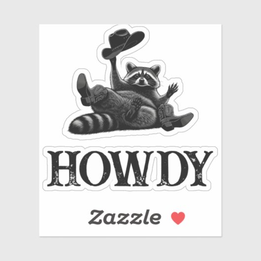 Funny Howdy Raccoon with Cowboy Hat and Boots シール (シート)