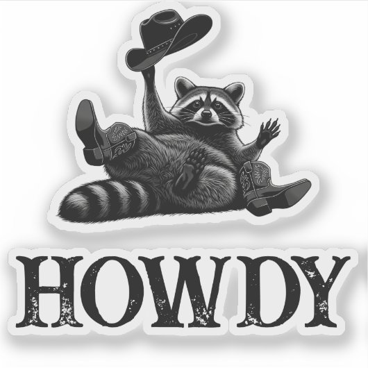 Funny Howdy Raccoon with Cowboy Hat and Boots シール (正面)