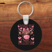 Funny Howdy Valentine Highland Cow Valentine’s Day キーホルダー (正面)