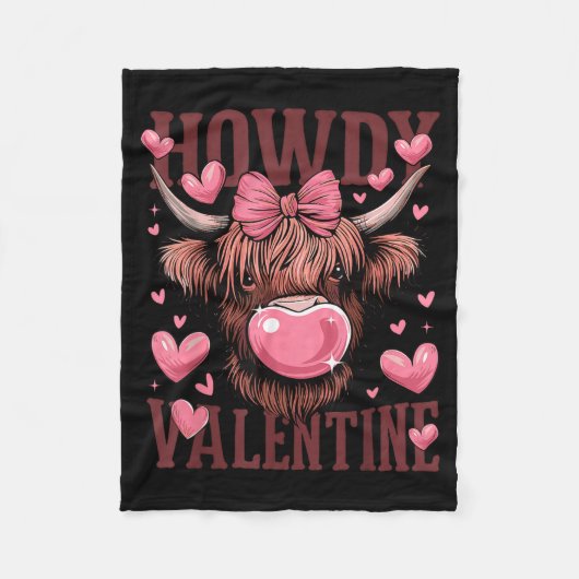 Funny Howdy Valentine Highland Cow Valentine’s Day フリースブランケット (正面)