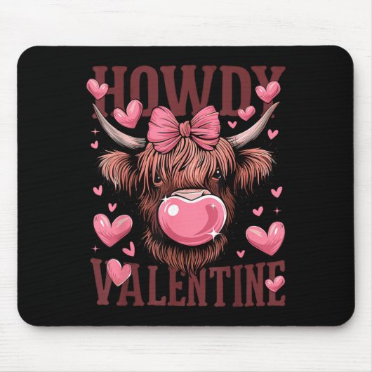 Funny Howdy Valentine Highland Cow Valentine’s Day マウスパッド (正面)