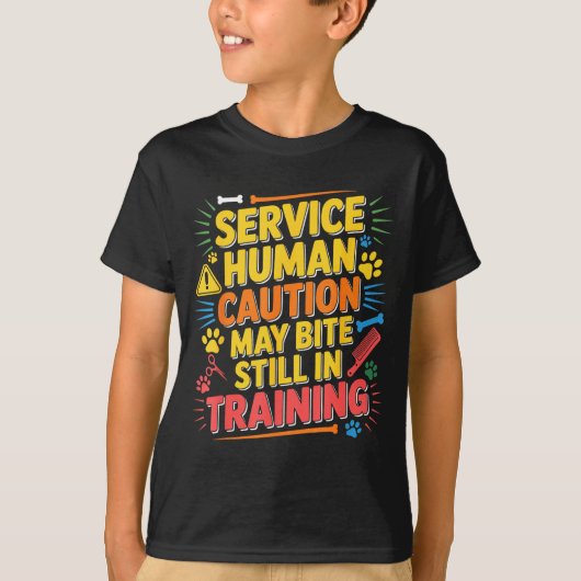 Funny Human Caution Service May Still Bite Trainin Tシャツ (正面)