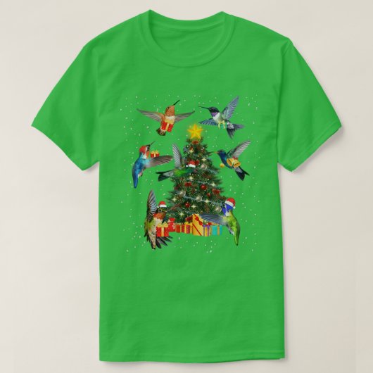Funny Hummingbird Christmas Tree Hummingbird Lover Tシャツ (デザイン正面)
