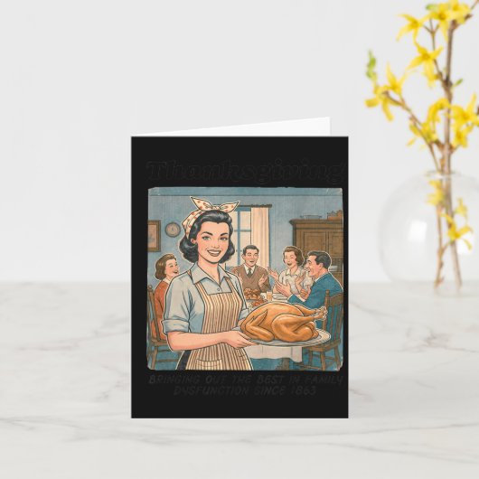 Funny Humor Retro Thanksgiving Family Dysfunction  カード (黄色い花)