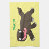 Funny hungry wolverine animal cartoon キッチンタオル (縦)