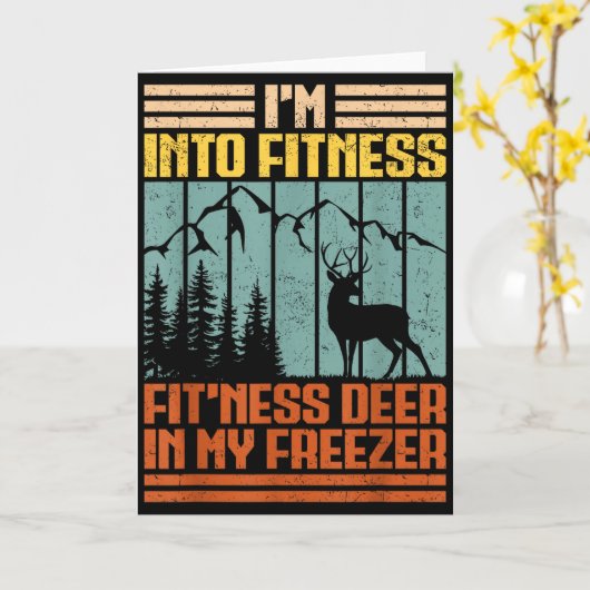 Funny Hunting Im Into Fitness Deer Freezer Hunter  カード (黄色い花)